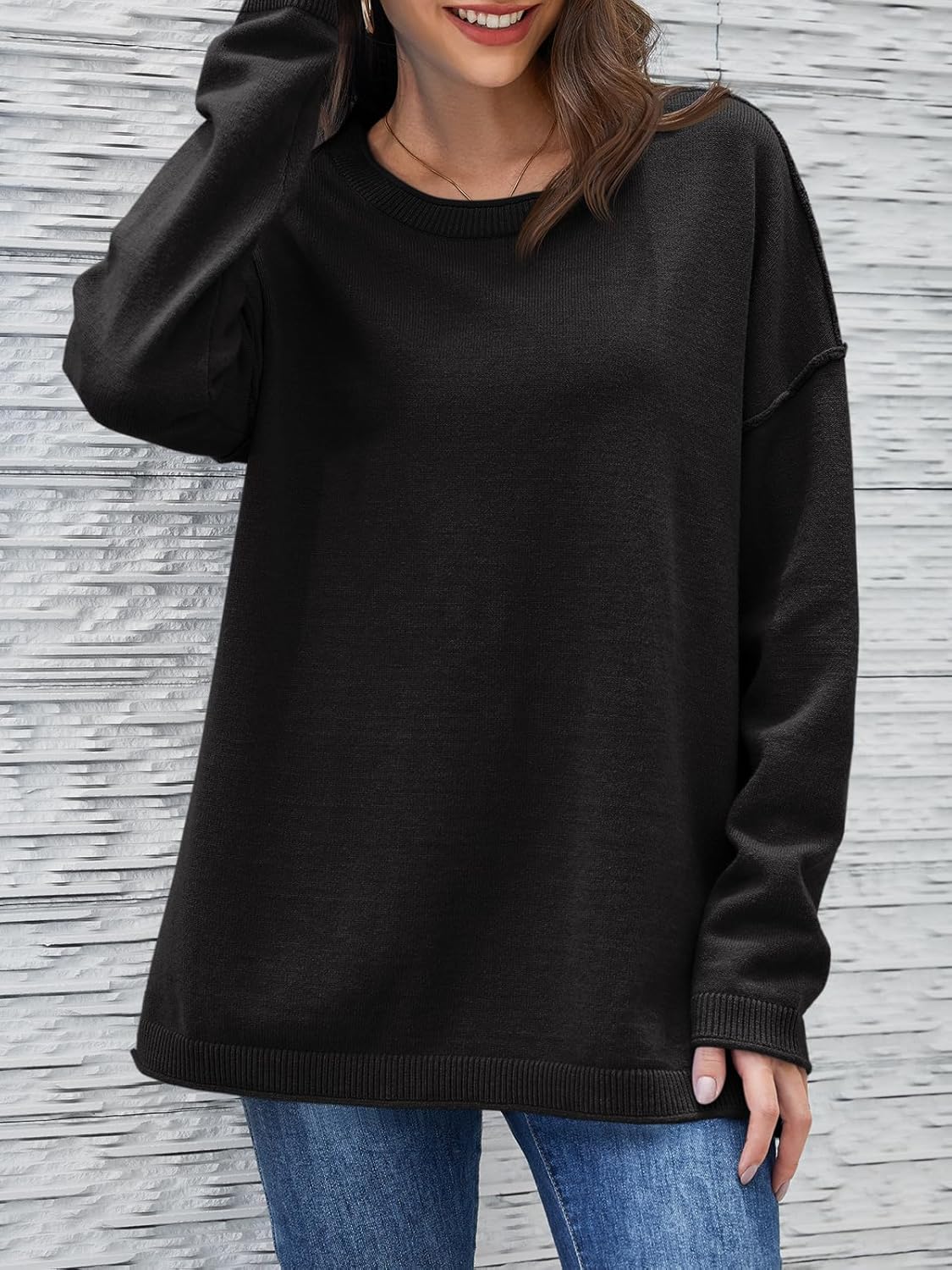 UNCLECAT Women's Oversized Sweaters 2025 Trendy Long Sleeve Fall Sweater Casual Knitted Pullover Tops Black - Image 2
