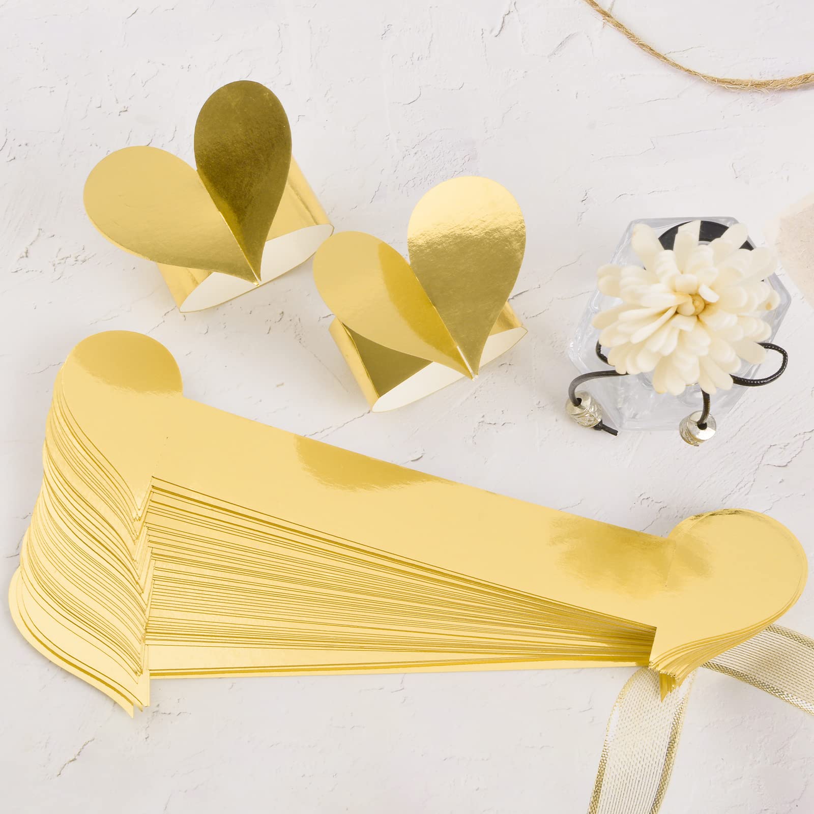 Goldene Serviettenringe - 50 Stück Reflektierende Rattan-Muster Für Tischdeko