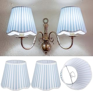 Gerrii 2 Pcs Blue and White Striped Scalloped Lamp Shades