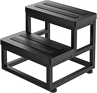 Vista 1 de Taburetes para adultos y niños, taburetes resistentes de madera para camas altas, taburete antideslizante de 2 escalones junto a la cama