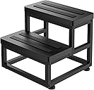 Step Stools for Adults Kids, Heavy Duty Stepping Stools Wooden Bed Step Stools for High Beds, Non-Slip 2 Bedside Foot Stool with 500 Lbs Capacity for Bedroom Kitchen Bathroom Outside, Easy Assembly