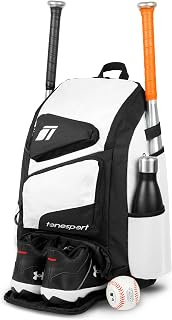 Tonesport Bolsa de béisbol, mochila para béisbol, sóftbol, Tball, para adultos y jóvenes, color blanco