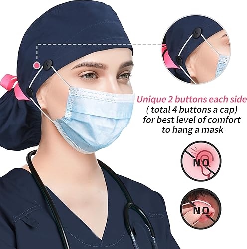 Miniatura 185 de ABAMERICA Gorras quirúrgicas para mujer, gorro de enfermera, soporte funcional para cola de caballo para cabello largo, individual o forrado