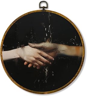 Hiuwevt Dark Academia Round Wall Art Decor, Vintage Gothic Moody Handshake Framed Canvas Prints, Fantasy Creepy Round Wall Hanging Decor for Home Bedroom Living Room Decorations, 10x10 Inches