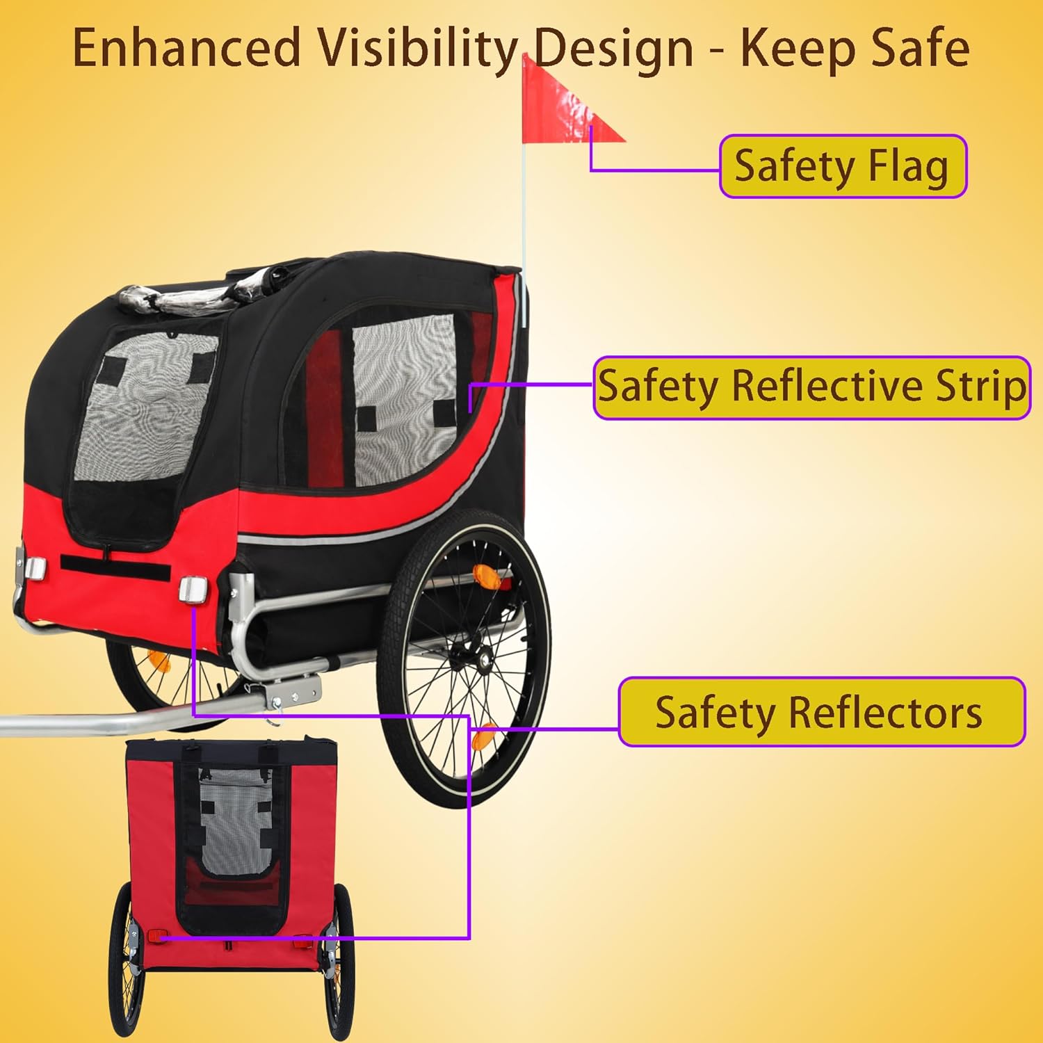 Dog Bike Trailer for Small to Medium Dogs up to 66LBS - All-Terrain Foldable Pet Carrier with Heavy-Duty Steel Frame for Cycling, Camping or Outdoor Trips