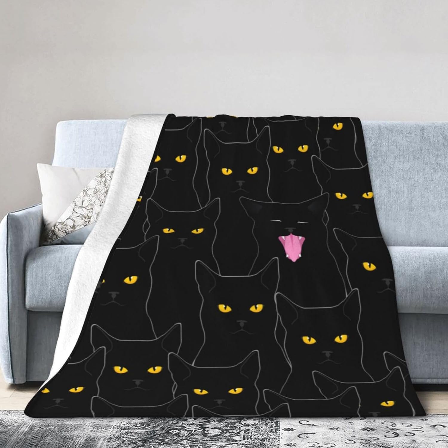 Fun Black Cat Flannel Throw Blanket Lightweight Soft Warm Bed Throws for Home Couch Room Sofa Office Travel Camping Dorm Decor Adults Kids Gifts 60x50 Inch - Image 4