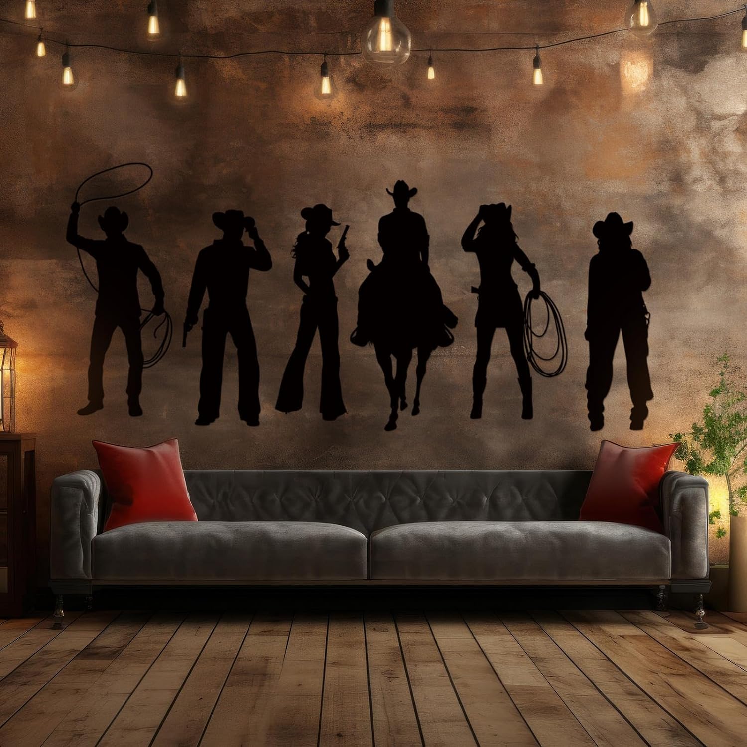 Motiskyy 12 Pcs Silhouettes Cutouts Large Retro Removable PVC Wall Decal Self Adhesive Party Decorations Waterproof Silhouettes PVC Wallpaper (Cowboy)