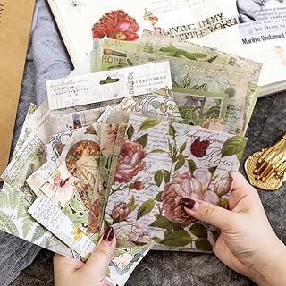 15 Sheets Vintage Flower Sticker Paper Set, Scrapbook Supplies Pack for Junk Journal Bullet Journals Planners Botanical Paper Stickers Craft Kits Aesthetic Cottagecore Collage Album