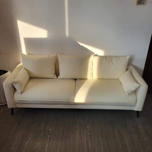 VELSARYN Sofas Modern 3-Seater Sofa: Cream Faux Leather