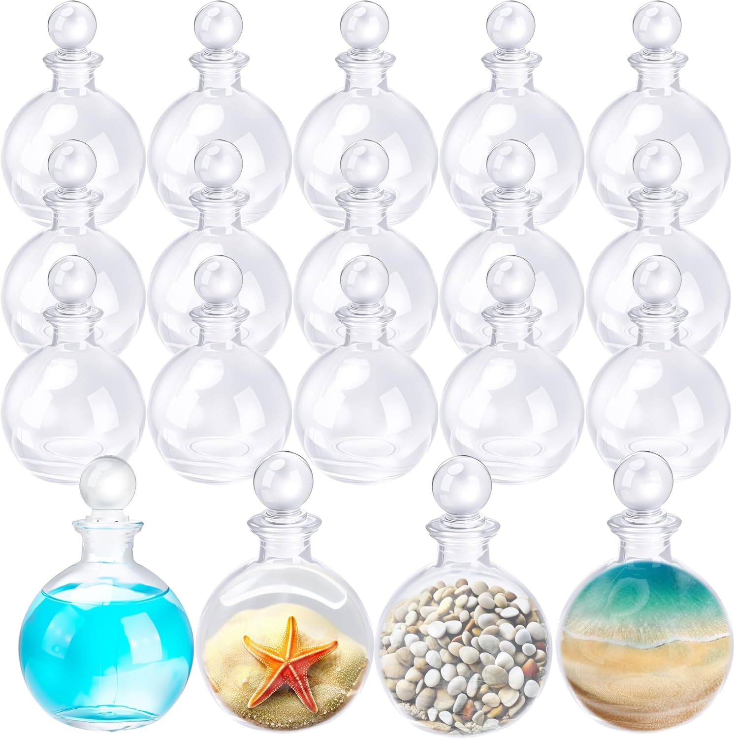 15 Pcs Glass Potion Bottle 240 ML Clear Round Spherical Decorative Magic Season Potion Bottles with Glass Stopper for DIY Art Home Decor Liquor Party Gift Snow