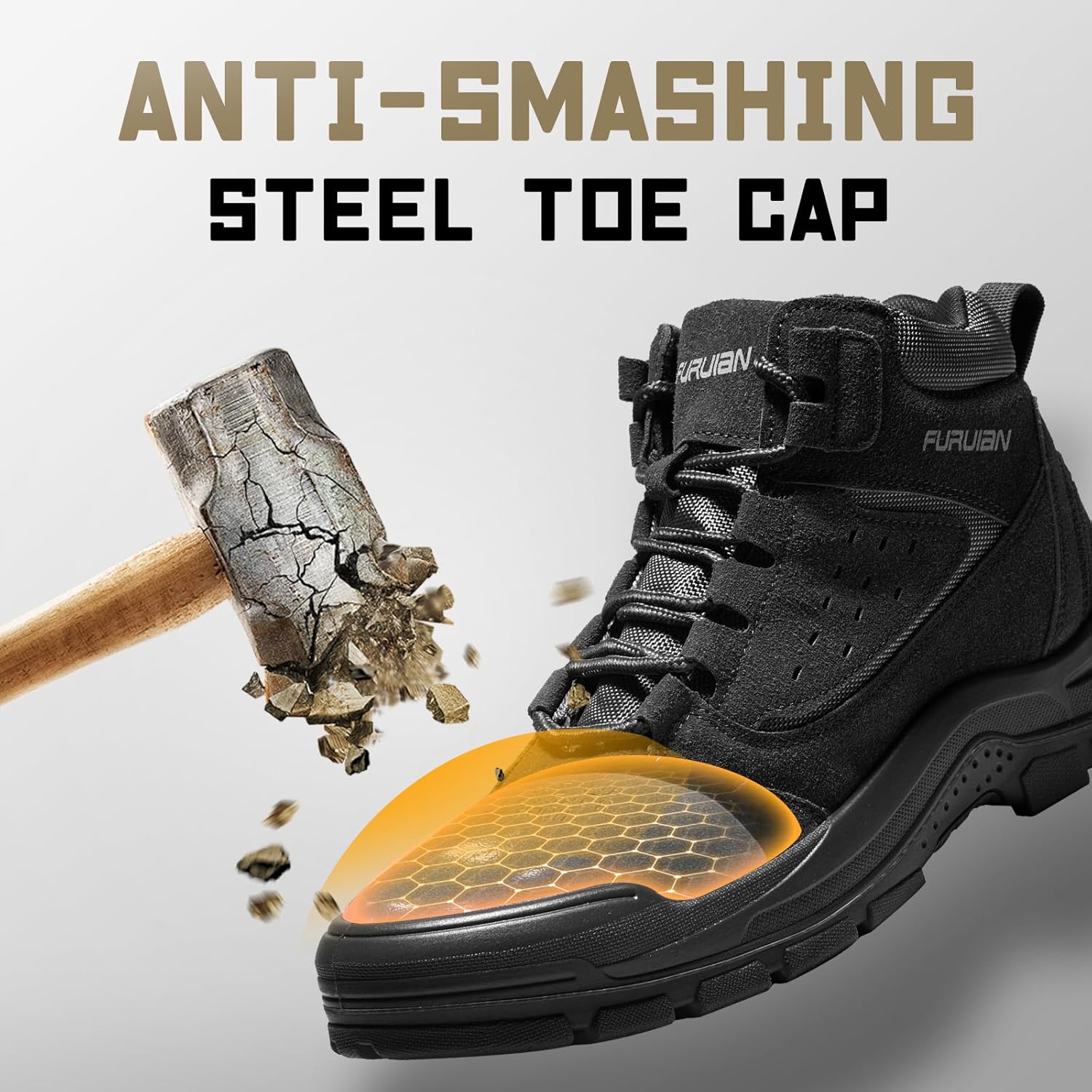 Furuian Steel Toe Boots for Men Women Comfortable Lightweight Work Boots for Men Slip Resistant High Top Steel Toe Safety Shoes Puncture Proof Indestructible Construction Shoes - Image 2