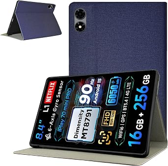 Case Cover for ALLDOCUBE iPlay 70 Mini Pro,KONXISA Tablet Case with Premium PU+TPU Material, Anti-Scratch, Shockproof Protection Tablet Sleeve, Protective Cover with Folding Adjustment, Blue