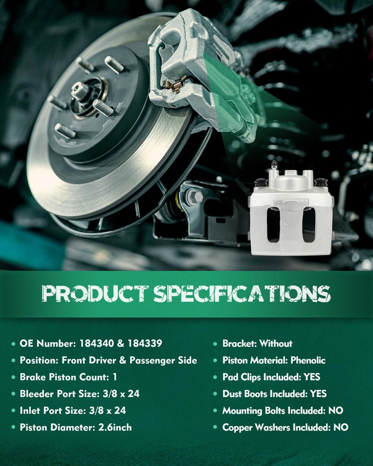 AUTOMUTO Front Left & Right 184340 184339 Disc Brake Calipers For Jeep Comanche 1990-1992 For Jeep For Cherokee 1990-2001 For Jeep Grand Cherokee 1993-1998 For Jeep Grand Wagoneer 1993