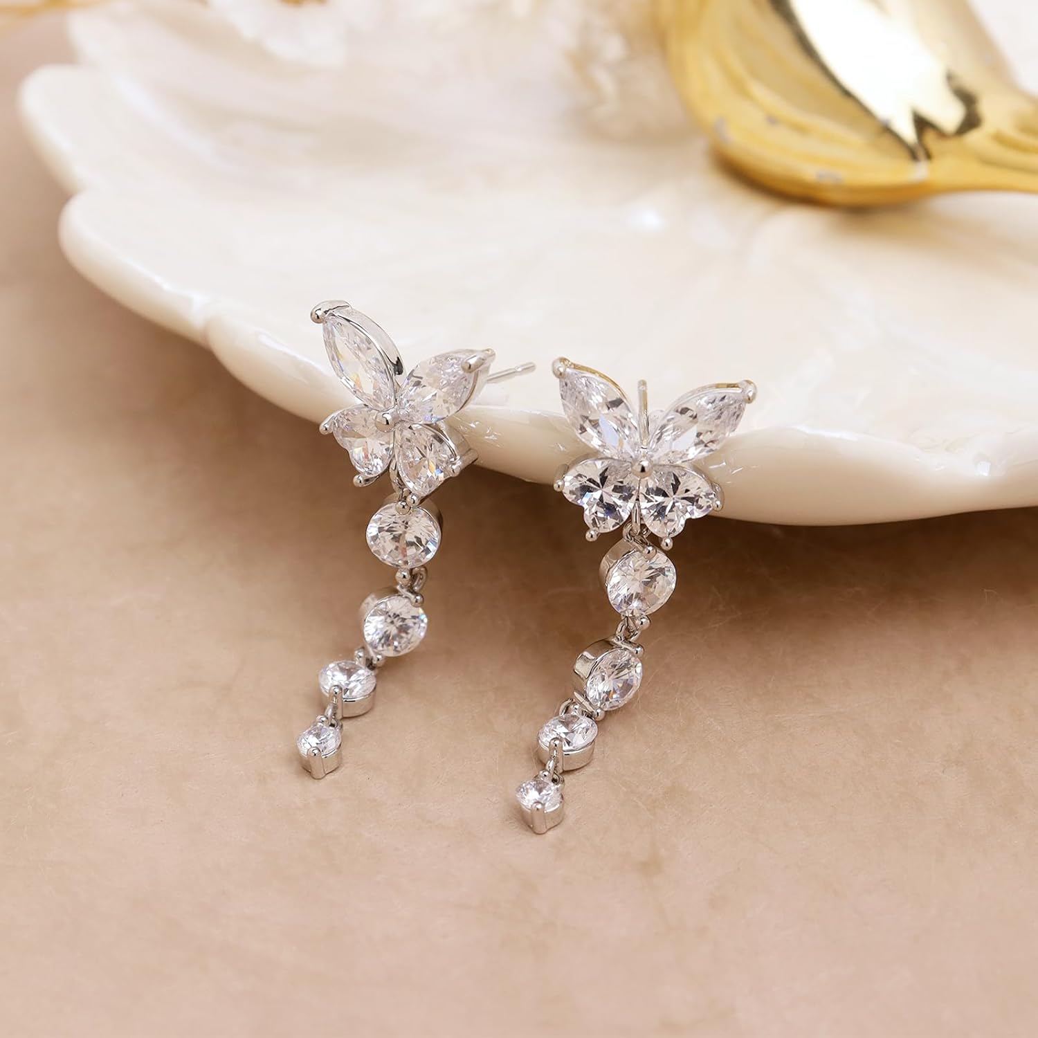 Sonateomber Heart Butterfly Drop Dangle Earrings for Women, Sparkly Cubic Zirconia Rhinestone Marquise Bridal Wedding Earings Prom Fashion Jewelry Gift - Image 5
