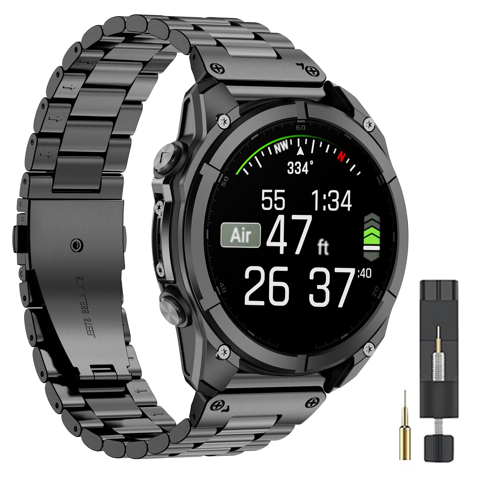 Metalowa bransoletka 26 mm, kompatybilna z Garmin Fenix 8/8pro 51 mm / Fenix 7X X / 7X pro /6X pro /5X/5X Plus, stal nierdzewna, Quickfit, pasek do zegarka Enduro 3/2/Quatix 8/Tactix 8/Epix