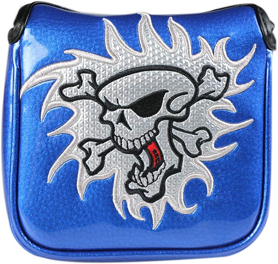 Golf Head Cover Putter Sports Skull Club Headcovers Mirror Synthetic Pu Leather Embroidered Fit All Brands Gift Accessories for Men Women Blue