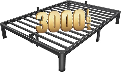 Miniatura 93 de MAF Marco de cama de plataforma de metal de tamaño matrimonial de 14 pulgadas con patas de esquina redondas, soporte de listones de acero resistente