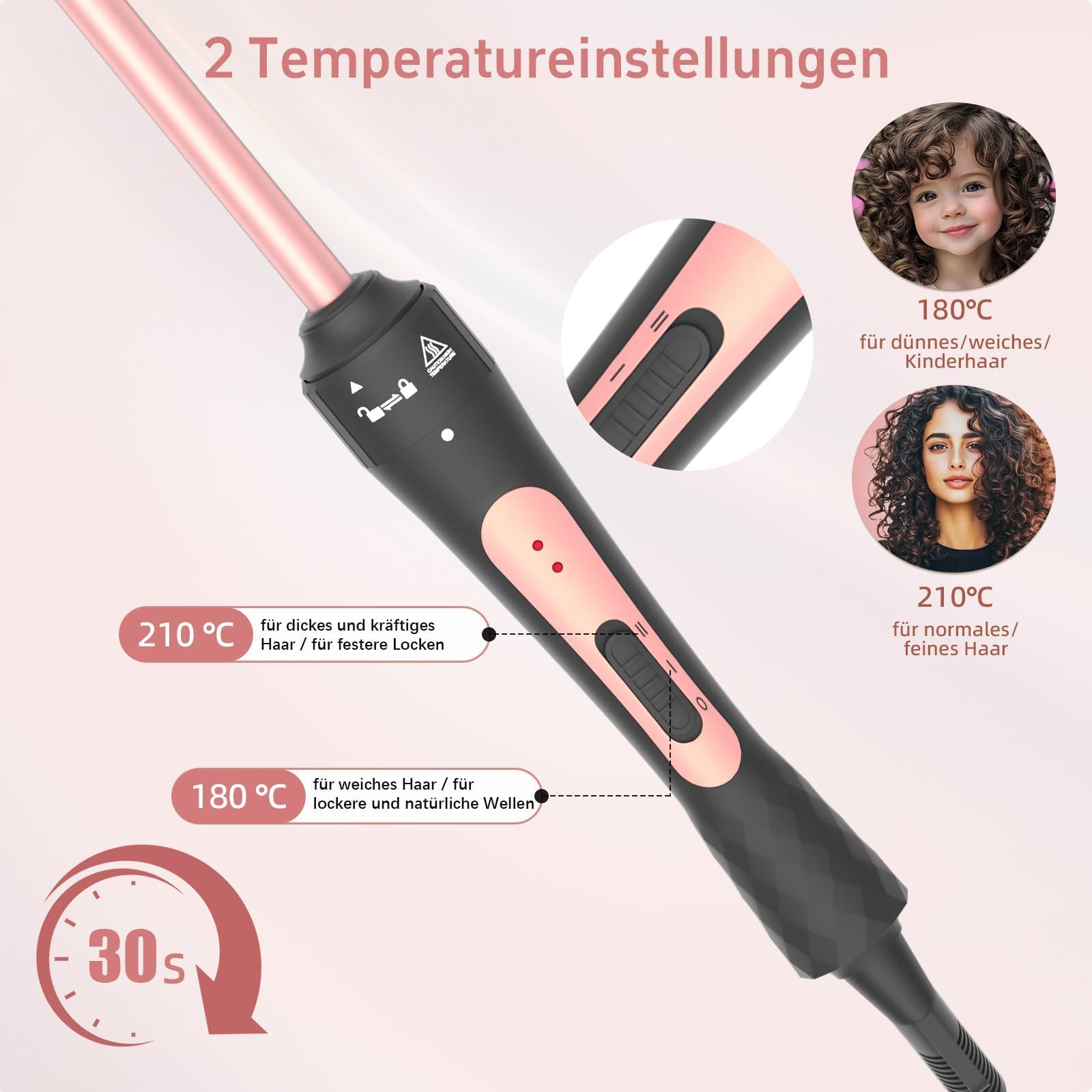 Rizador iToncs, Minirizador de 9 mm con Revestimiento de Cerámica de Cuarzo, Dos Ajustes de Temperatura, Calentamiento Rápido, Incluye Guante Resistente al Calor, Pinza y Peine