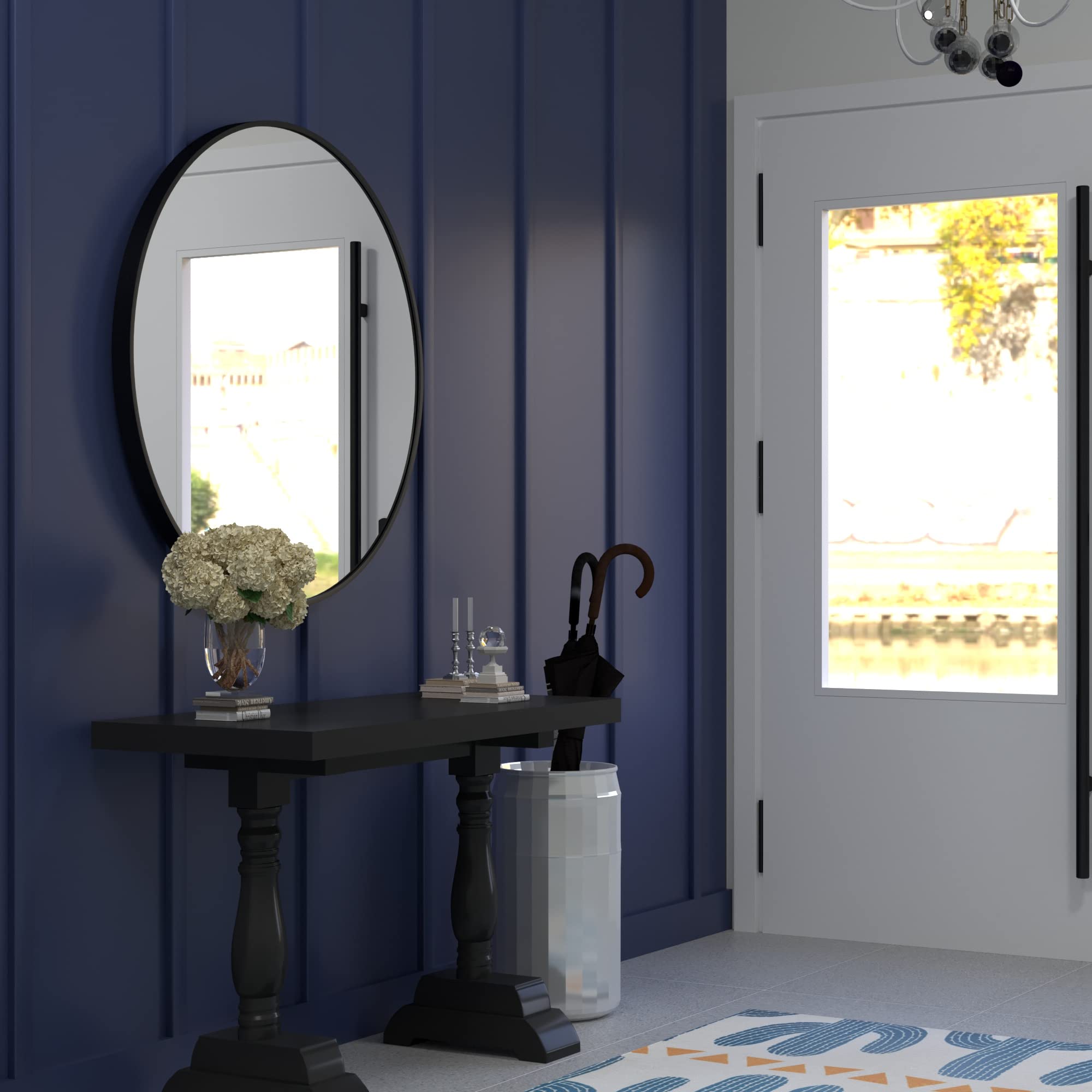 UMZODO 36 inch Black Round Bathroom Mirror, Brushed Metal Framed Large Circle Wall Mirror for Vanity, Living Room, Entryway and Bedroom Decor