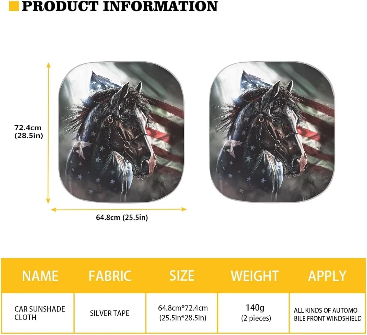 YSTARDREAM American Flag Horse Sun Shade Blocking Sun Protection Cover for Car Portable Windshield Sun Shade 2-Piece Car Front Window Sunshade Blocks UV Rays Sun Visors