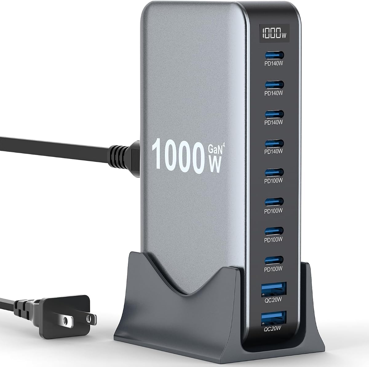 Bloque de cargador rápido USB C de 1000 W, estación de carga USB de 10 puertos, puerto GaN Ⅳ Pro 140 W PD PPS para múltiples dispositivos, cargador de pared para computadora portátil compatible con DELL, HP, MacBook Pro, iPhone17/16 pro, Galaxy S24.