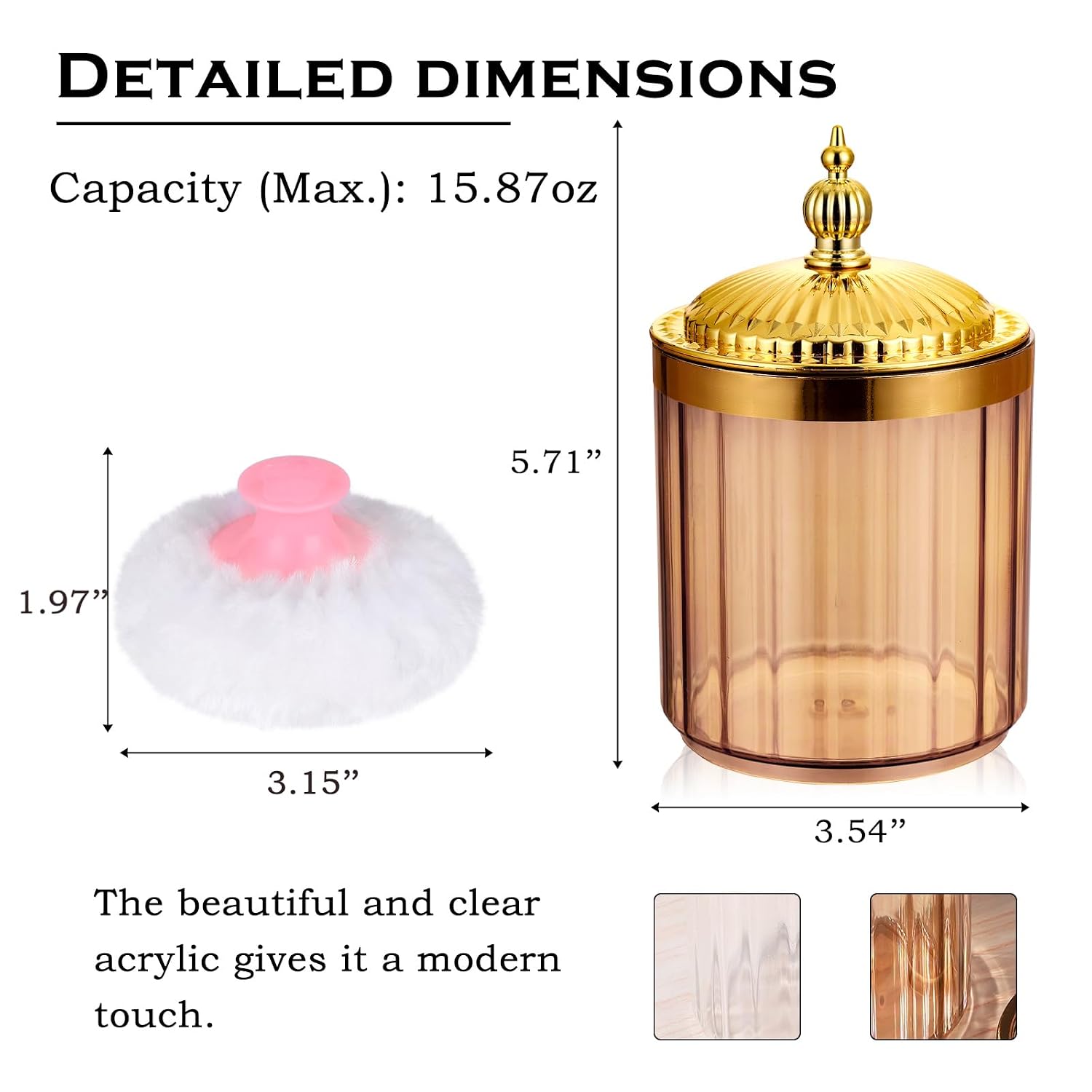 Oval Dusting Powders Container with Reusable & Washable Velour Puff Amber Acrylic Body Powder Jar Travel-Friendly Lidded Makeup Organizer for Women - Style A