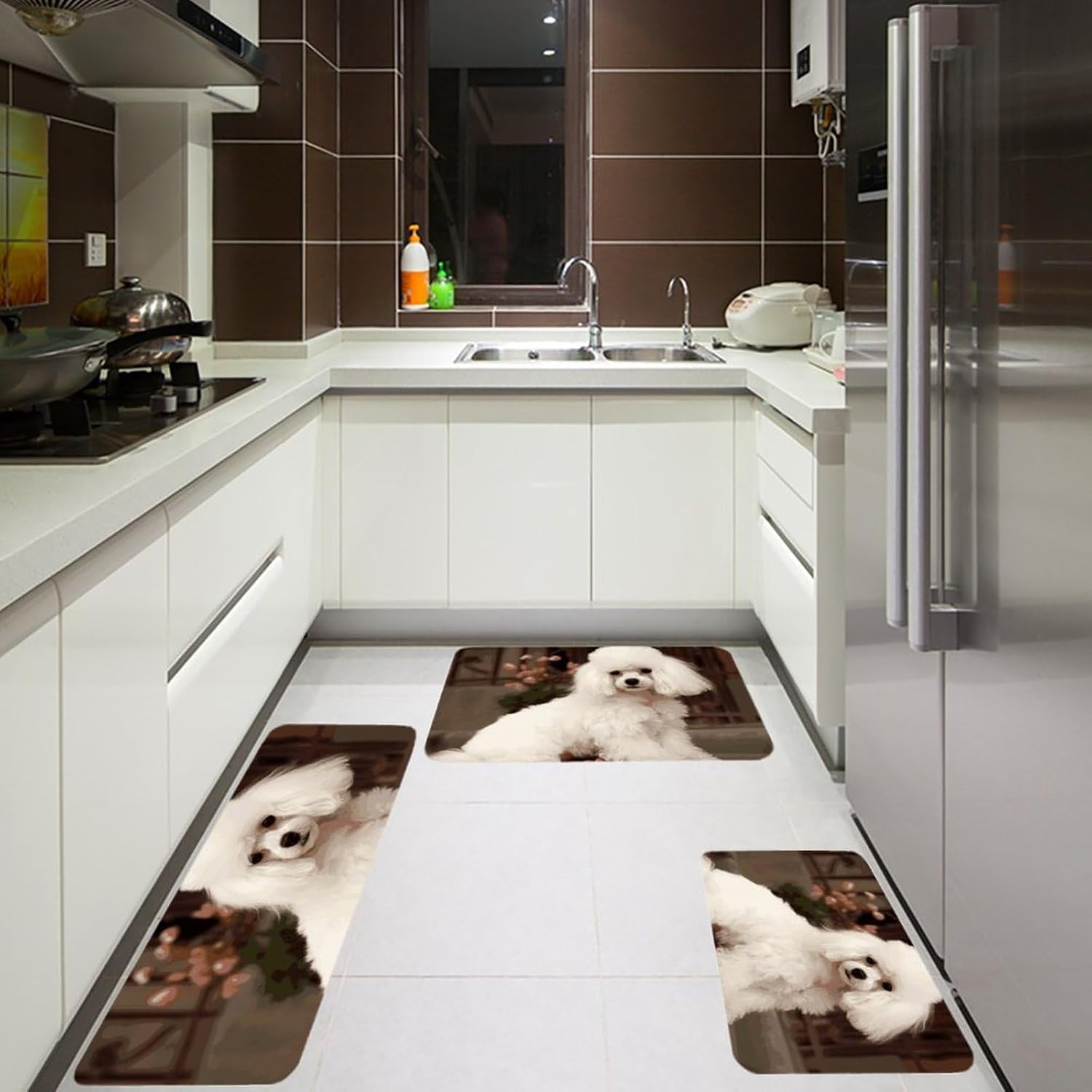 French Poodle Kitchen Mats for Floor 3 Pcs Kitchen Rugs