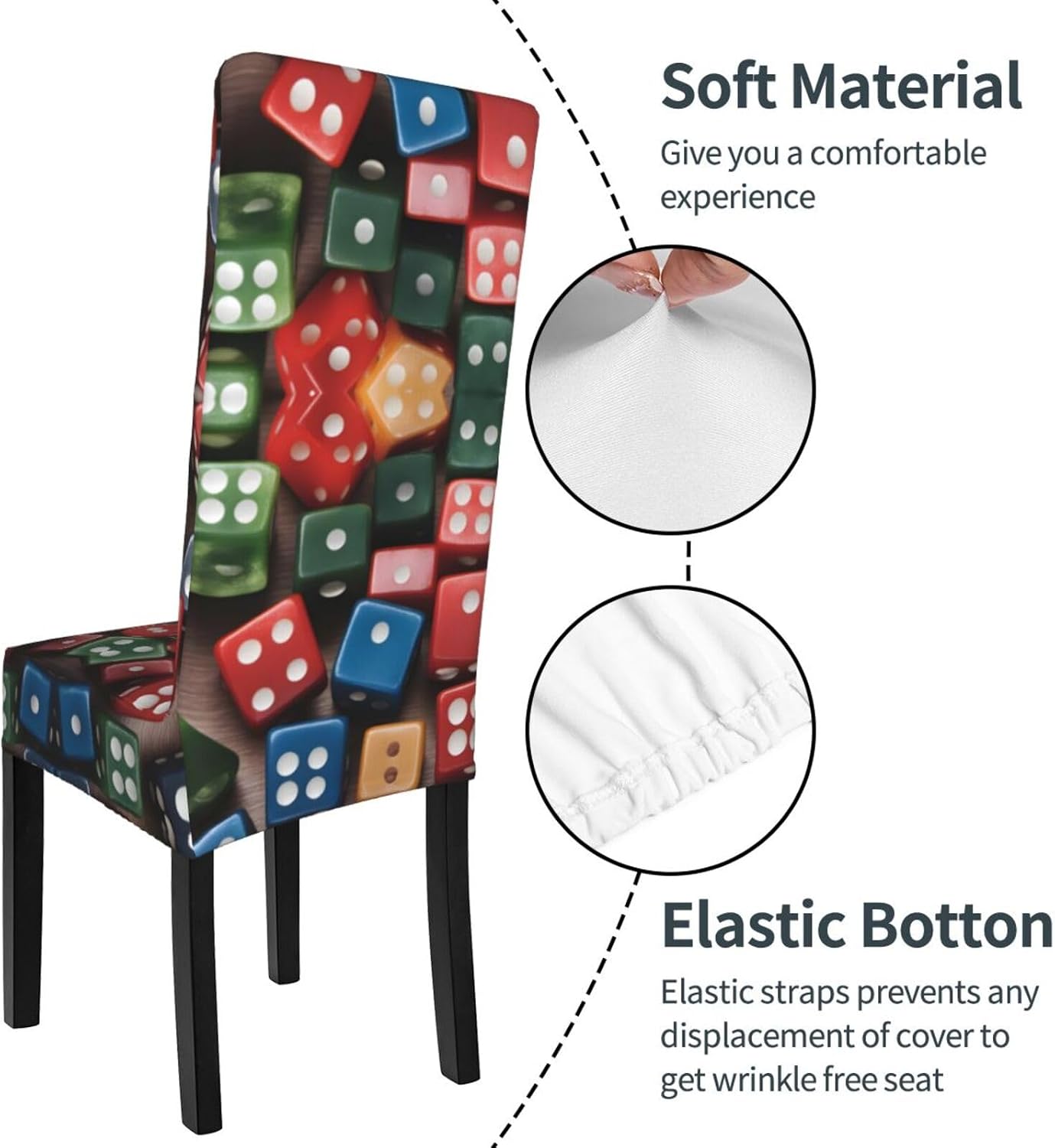 Games Dice Set Prints Protection Cover for Dining Chair - Stretchable Chair Throw Covers for Dining Room, Hotel Event Party