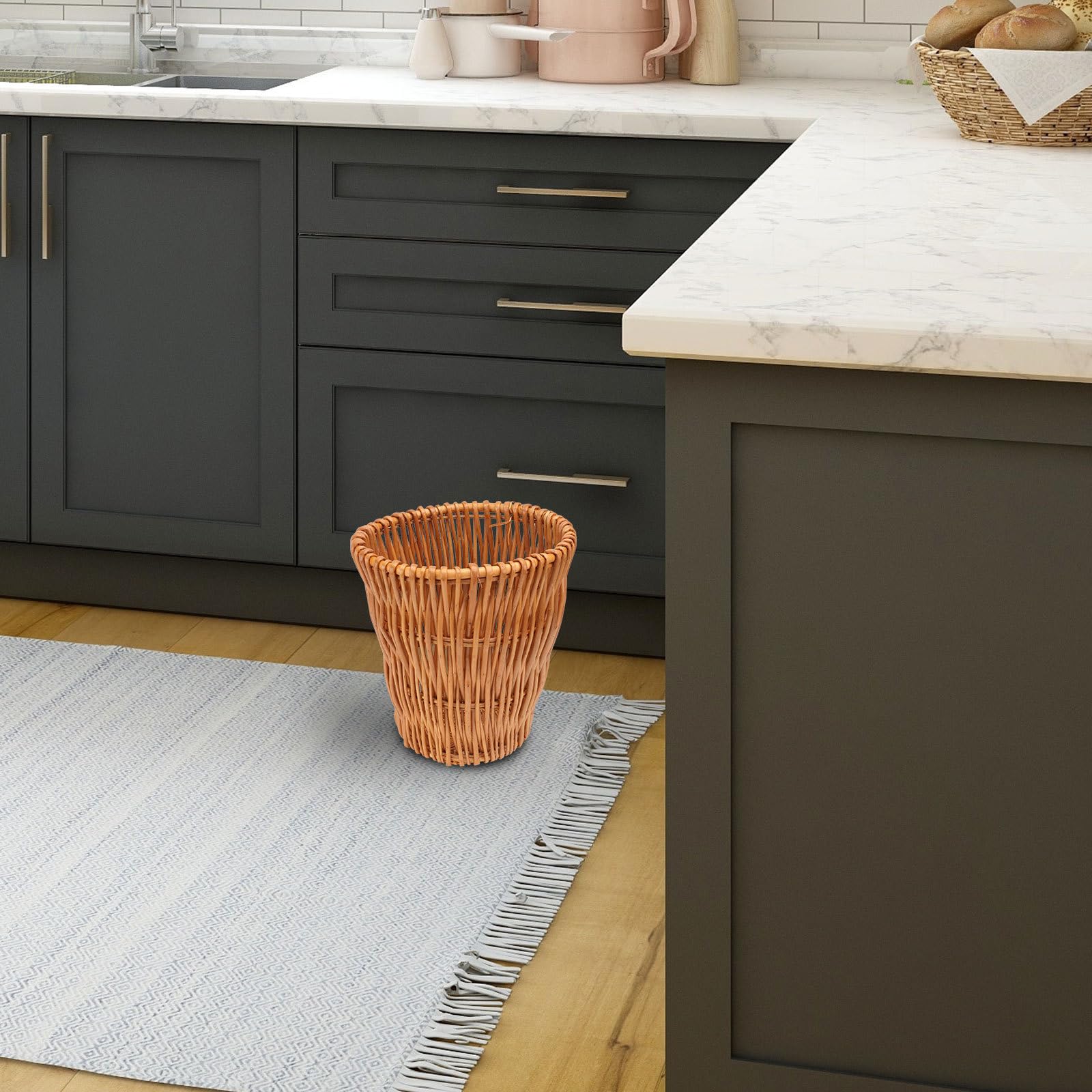 Genérico Cubo de Basura de Mimbre Beige Multiusos para Baño y Cocina, Fácil de Usar, Diseño Delicado y Aspecto Elegante para Almacenamiento Ecológico