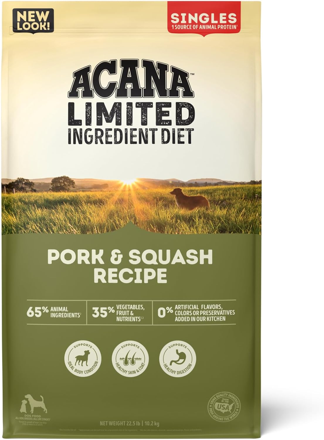 ACANA Singles Limited Ingredient Grain Free High Protein Dry Dog Food Pork & Squash Recipe 22.5lb Bag Pork & Squash Recipe 22.5 Pound (Pack of 1)