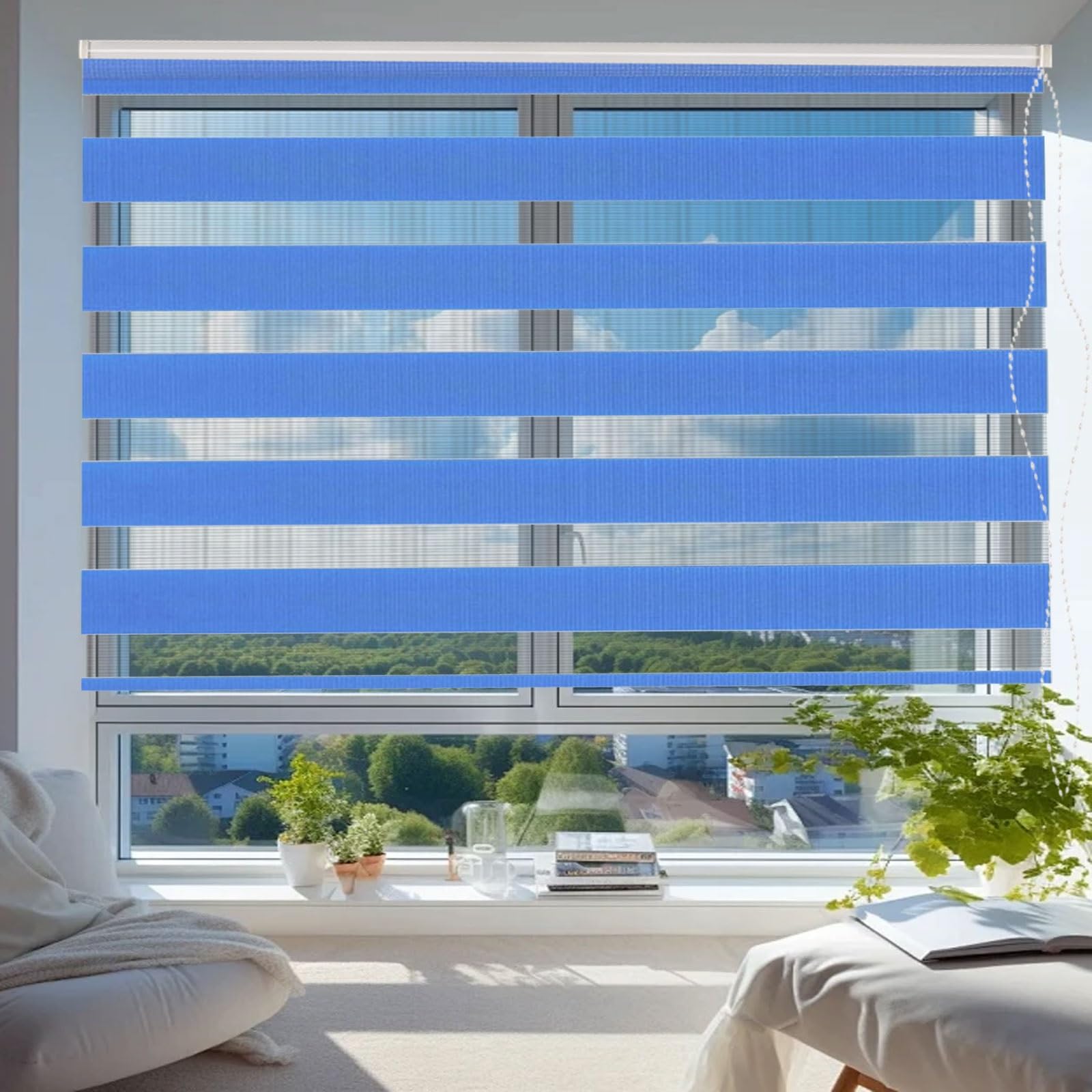 Blackout Roller Blinds 55 x 320 cm UV Protection Light Filtering Blackout Waterproof Fabric Window with Install Accessories for Windows Room Darkening, Niebieski