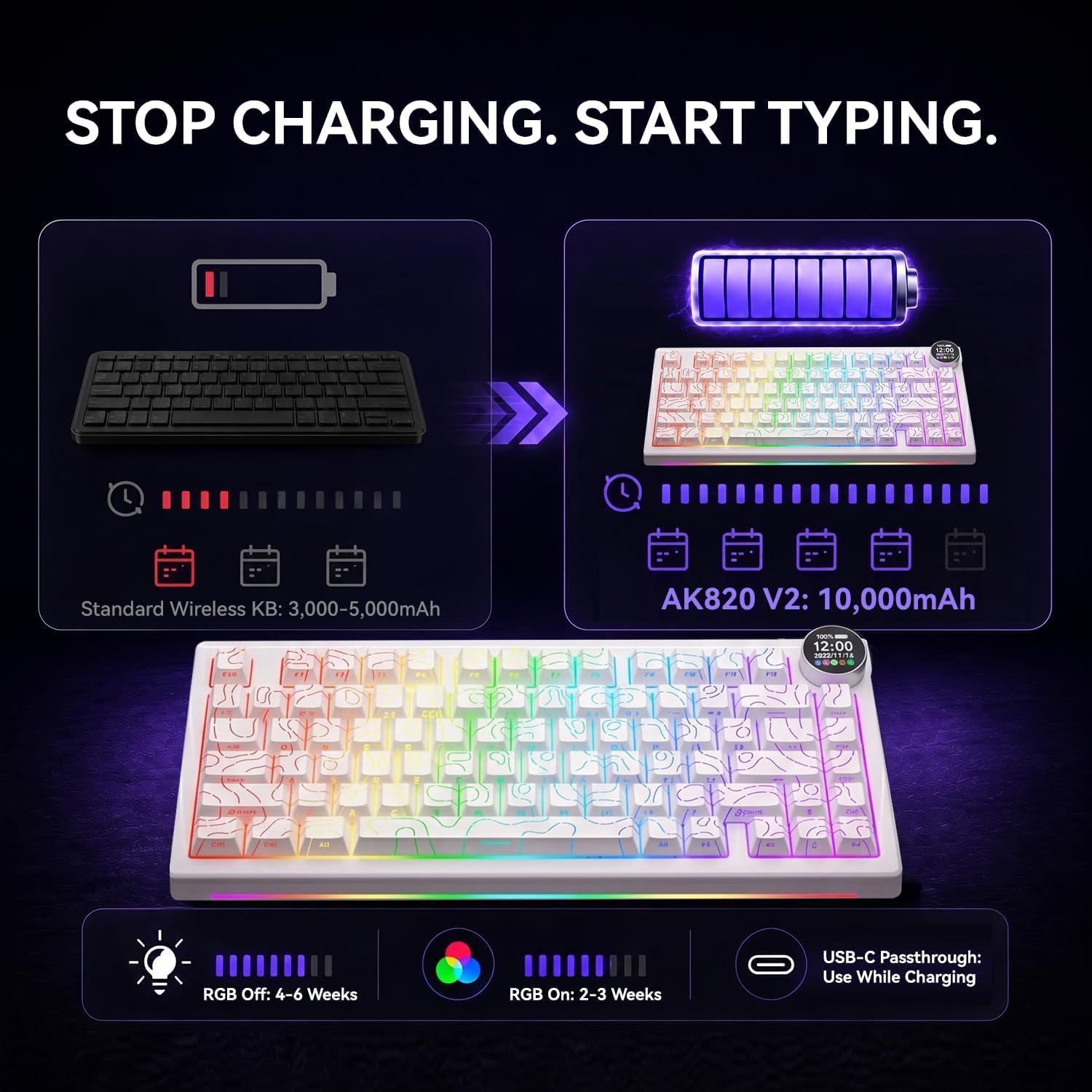 AK820 V2 75% Mechanical Keyboard, Tri-Mode, 10000mAh Battery, Gasket Mount image 4