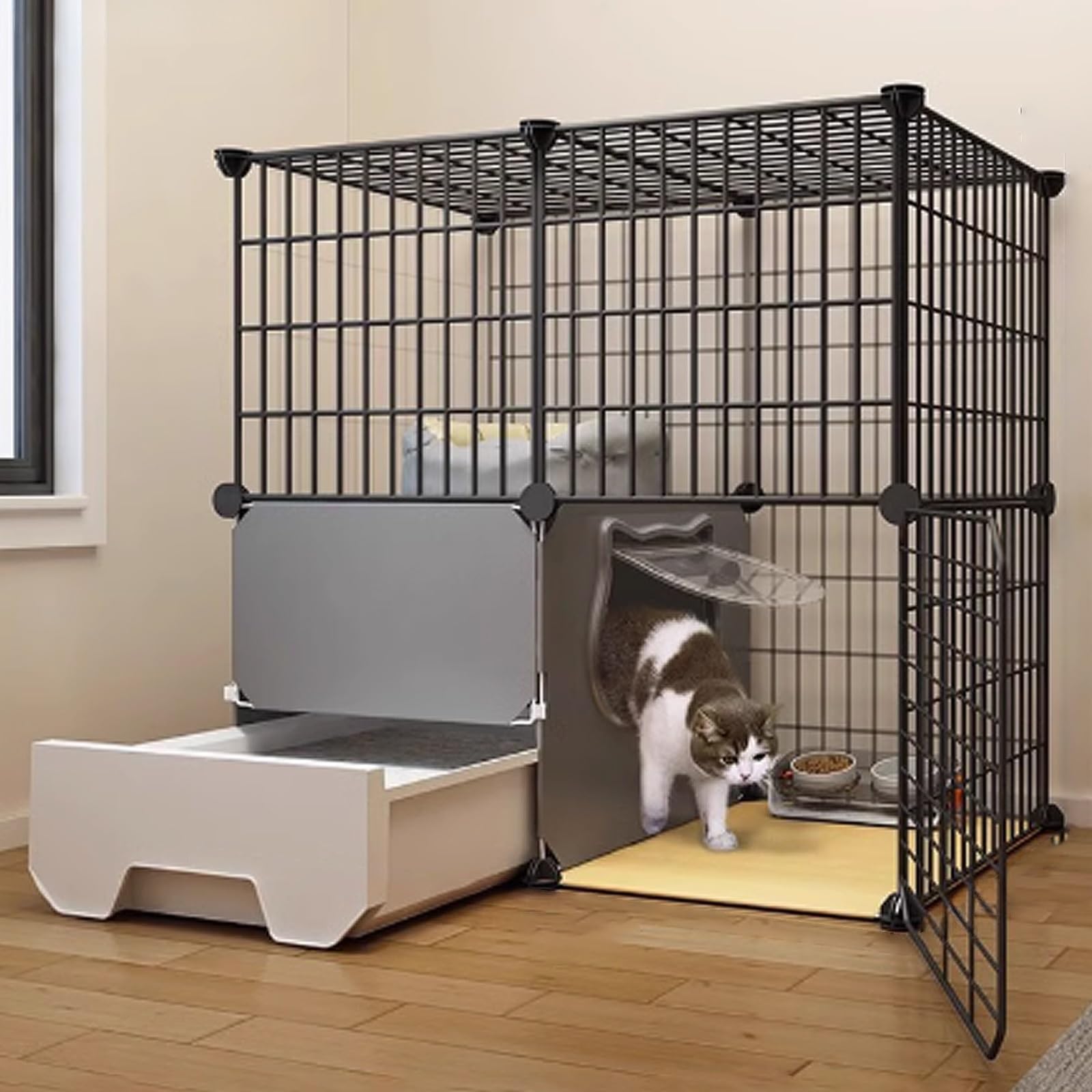 Gabbia per Gatti, recinto per Gatti Catio da Interno, recinto per Gatti Chiuso, Cuccia per Gatti, Cuccia per Gatti con lettiera a Montaggio rapido per furetti e cincillà (73x47x72 cm)