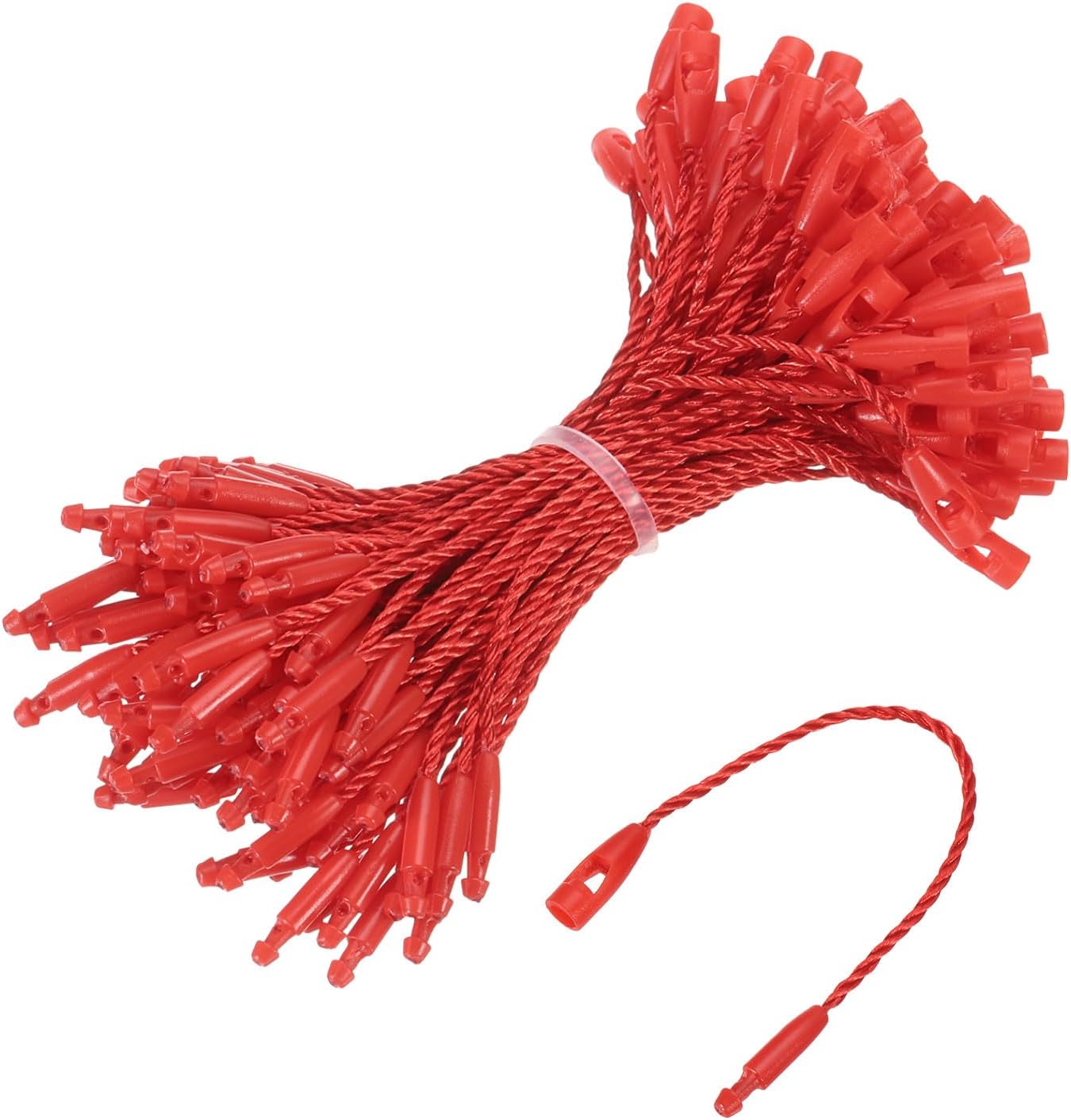 MECCANIXITY Cotton Hang Tag String Snap Lock Pins Loop Price Tag Fastener Plastic Tags Ties Red 3.2 Inch Pack of 100