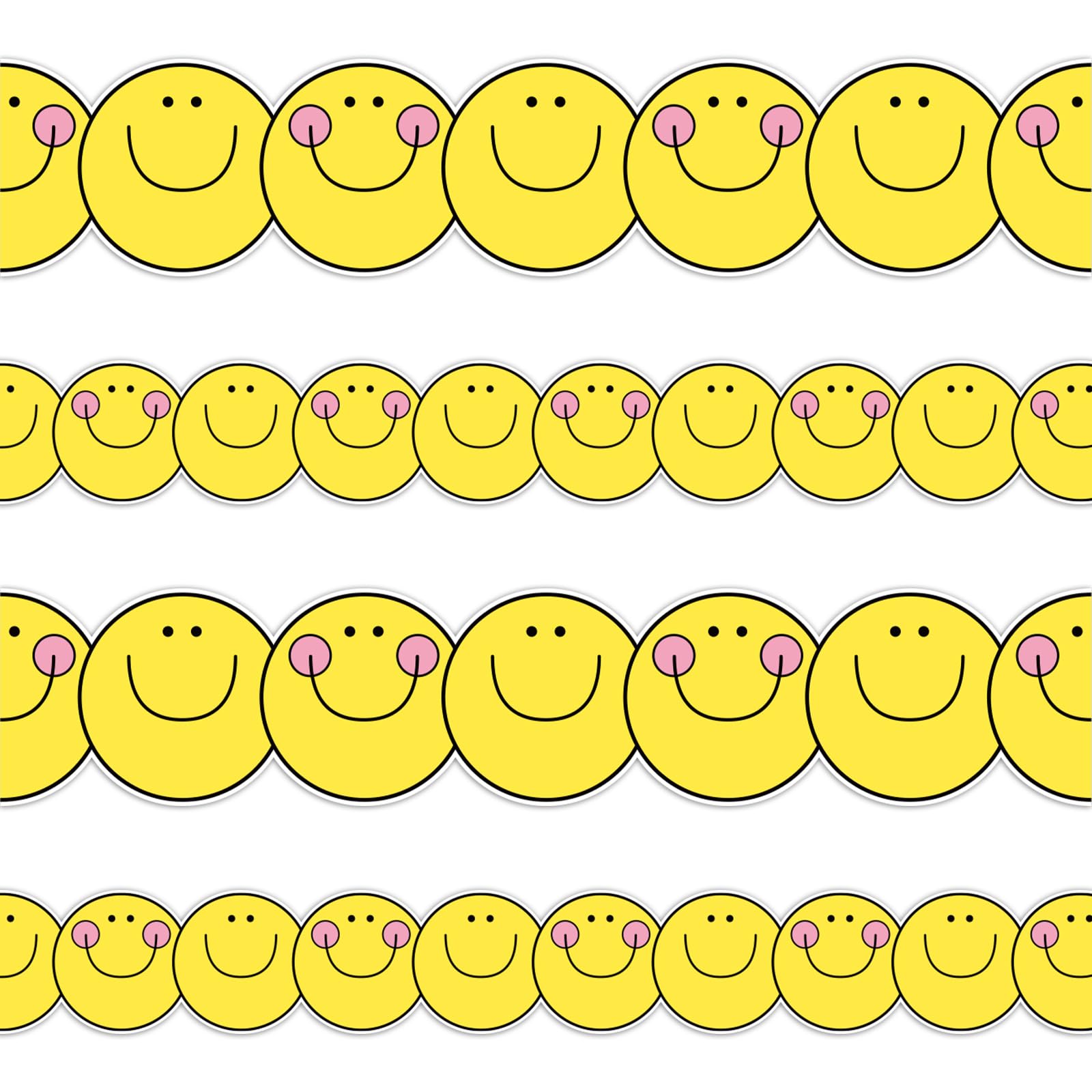 FYSUIMU Happy Face Bulletin Board Border Yellow Wacky Smile Face Die Cut Trim Border Roll for Classroom Chalkboard Wall Decoration