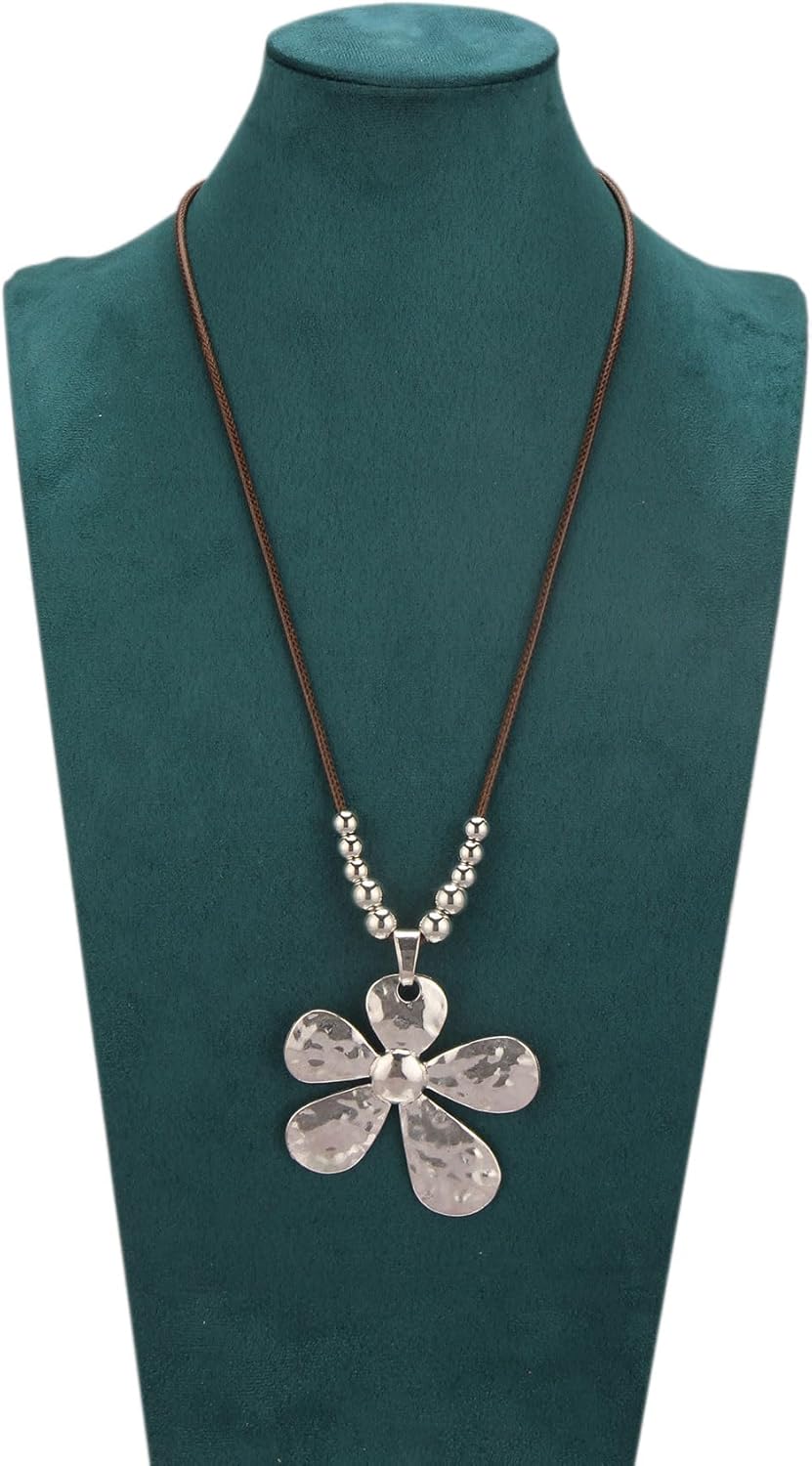 Bohemian Necklaces for Women Long Leather Necklace with Large Pendant Chunky Boho Hippie Jewelry Pendant Chocker Necklace - Image 3