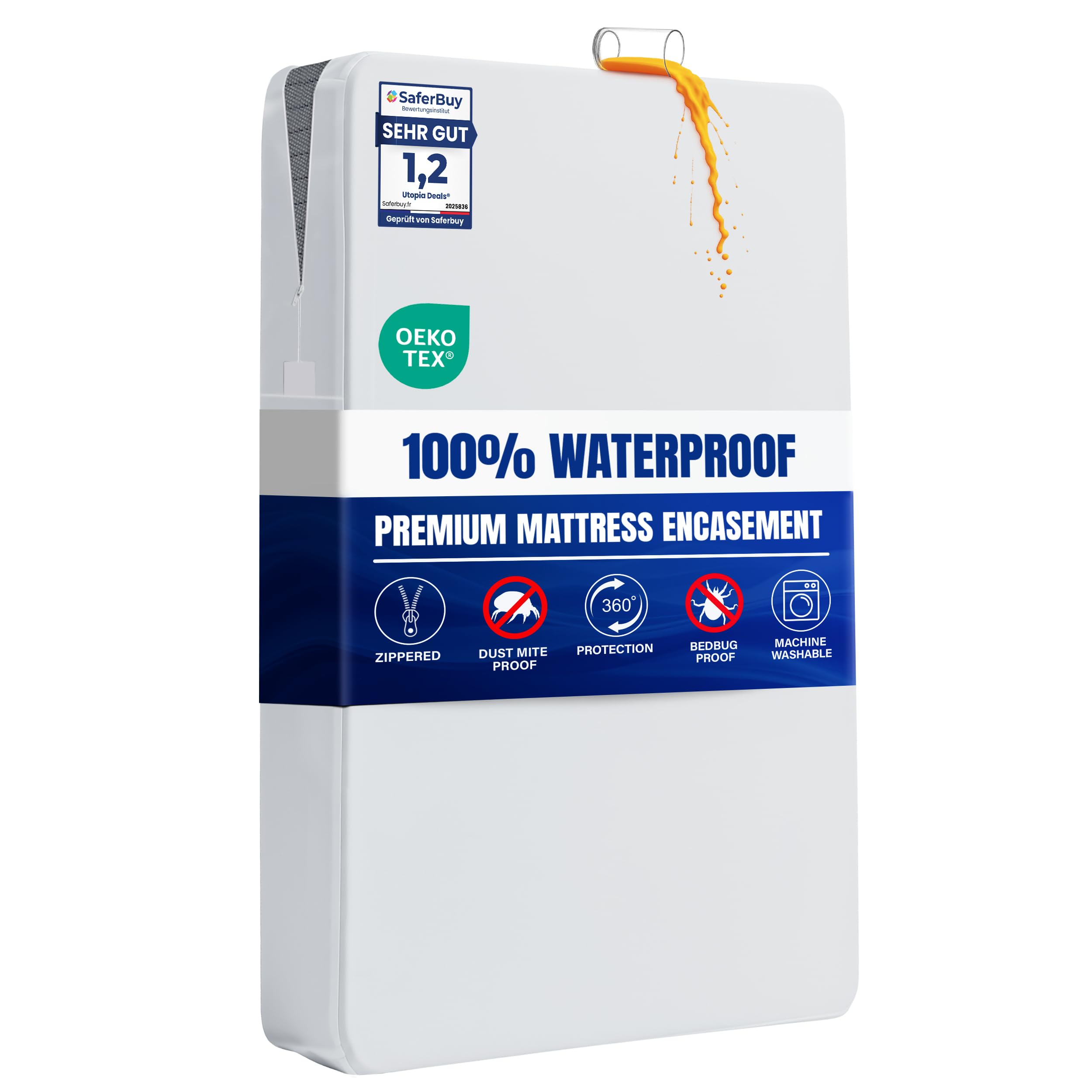 Utopia Bedding Premium Waterproof Mattress Encasement Single Bed (90 x 190 x 30 cm), Zippered Mattress Protector, Bed Bug and Dust Mite Proof Mattress Cover, White