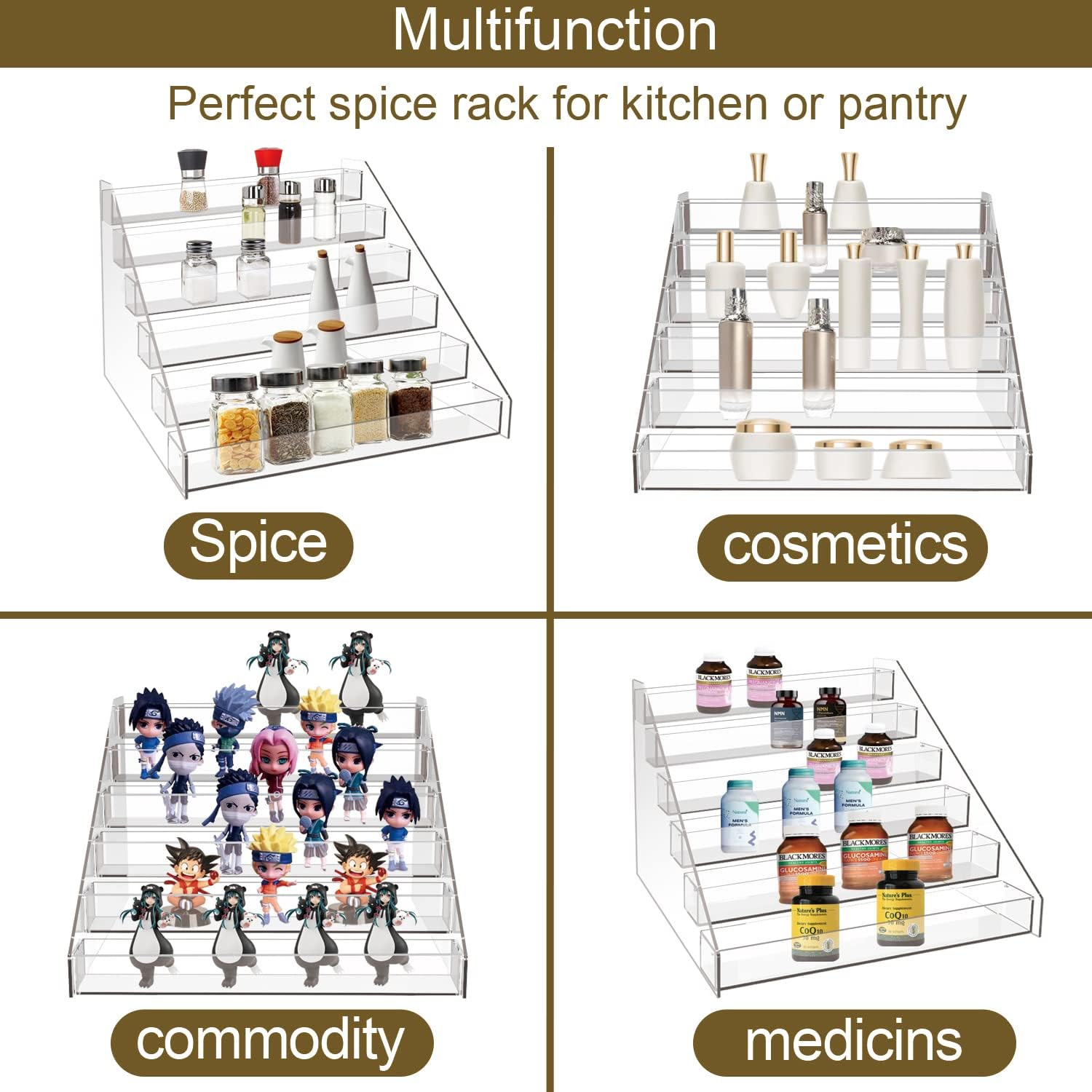 WUIVIUT Spice Rack Organizer For Cabinet, Acrylic Tier Spice Shelf Can Storage Organizer for Kitchen Pantry Countertop