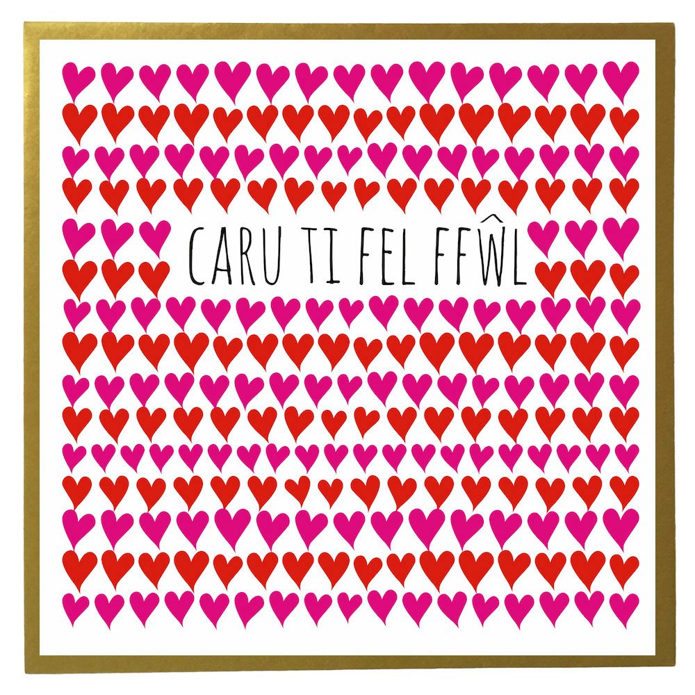 Claire Giles Greeting Cards, Welsh Happy Valentine's Day Card, Hearts Design Dwynwen Day Greeting Card