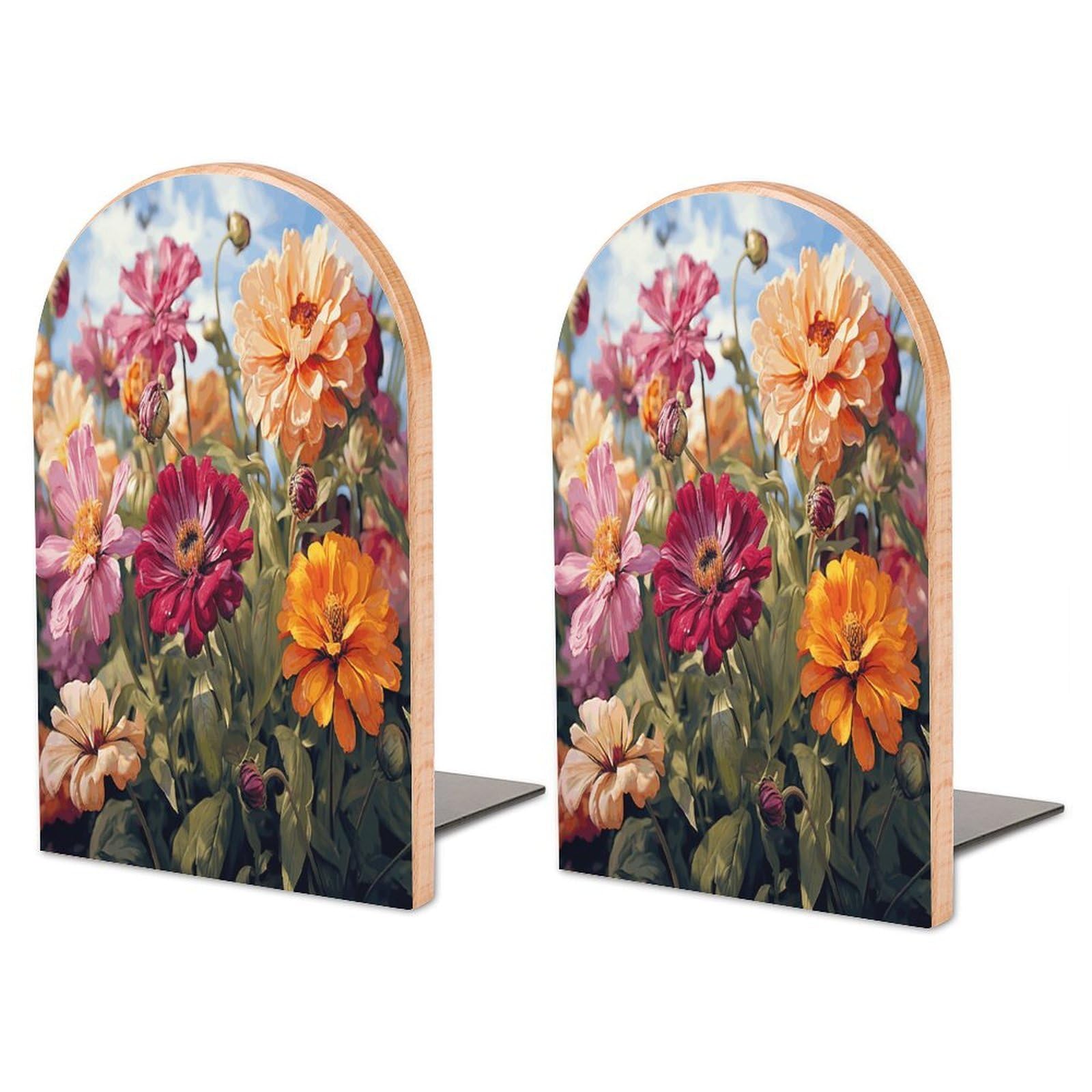 Sujetalibros de flores de madera con base de metal antideslizante para estantes de casa