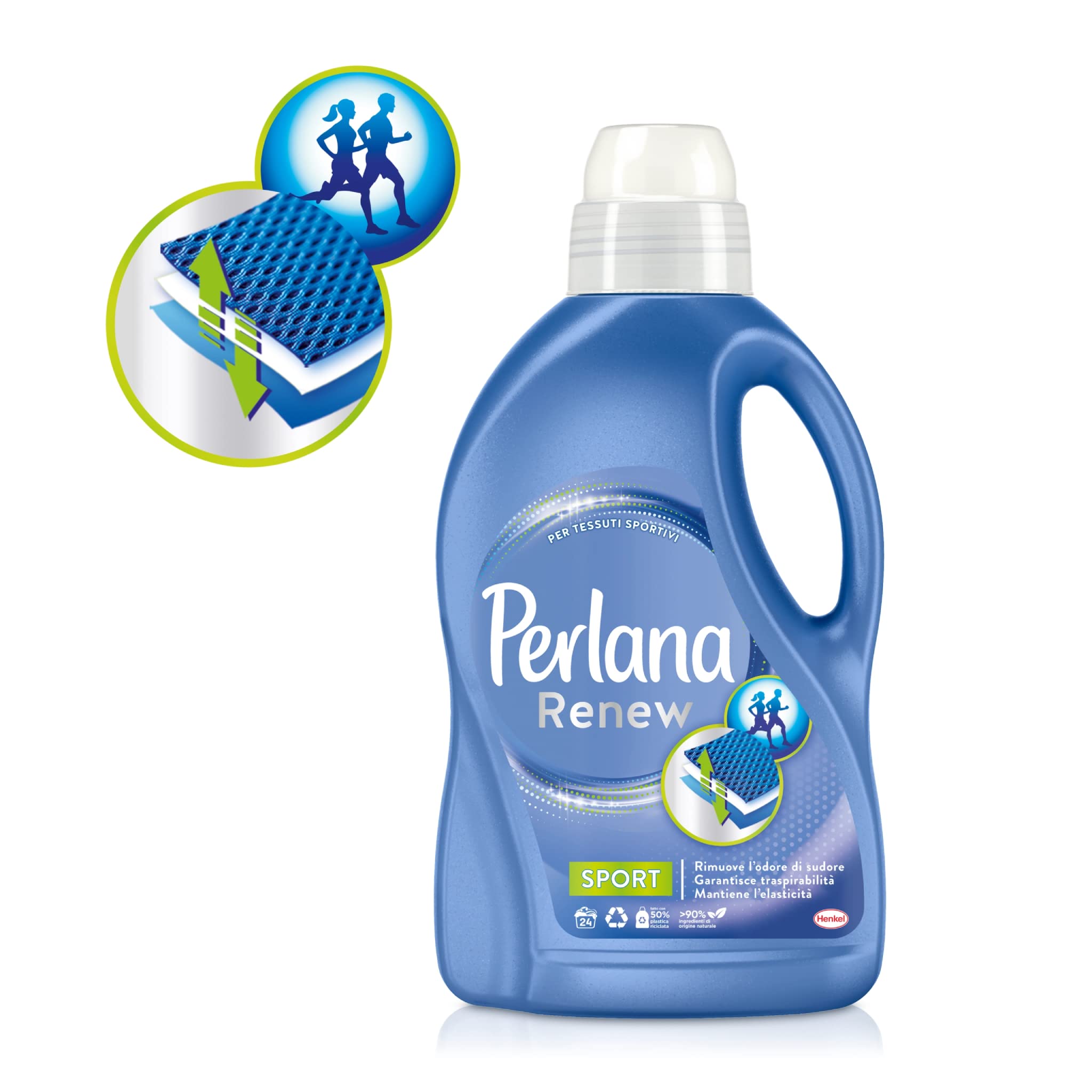 Perlana Renew Sport - Detergente para lavadora, elimina el olor a sudor, 8 x 1,440 l