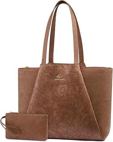 Miniatura 15 de LOVEVOOK Bolsa para laptop para mujer, 15.6 pulgadas, piel sintética, con embrague, bolsa de oficina de gran capacidad Café,Negro -,Sandy,Negro y