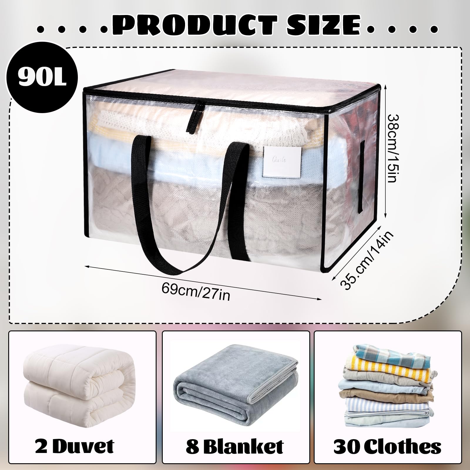 Dntorx 4 Pack Large Clothes Storage Bags with Lids Transparent Moving Bags Heavy Duty Moving Totes Packing Bags with Zips for Moving House Clothes Bedding Duvet Toys Storage - Image 2