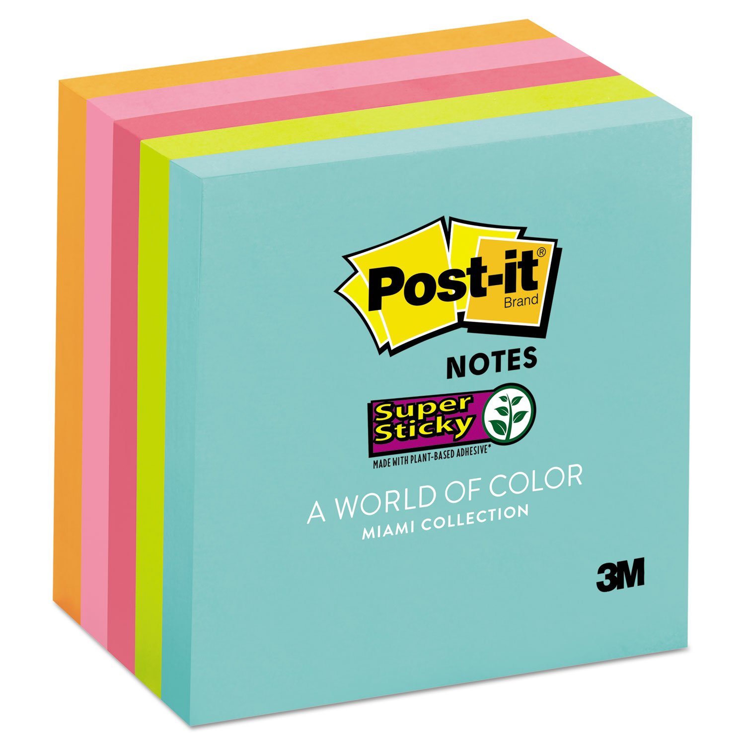 Super Sticky Pads in Miami Farben, 3 X 3, Miami, 90/Pad, 5 Pads/Pack