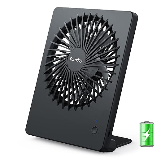 FARADAY Small Table Fans Rechargeable Portable 180°Tilt Folding Desk Fans Battery Operated Personal Fan Ultra Quiet For Home Bedroom Office Desktop, 3 Speeds (Black)