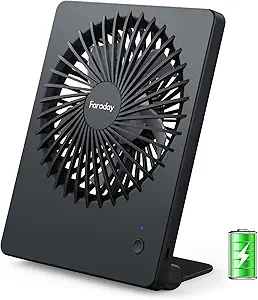 FARADAY Small Table Fans Rechargeable Portable 180°Tilt Folding Desk Fans Battery Operated Personal Fan Ultra Quiet For Home Bedroom Office Desktop, 3 Speeds (Black)