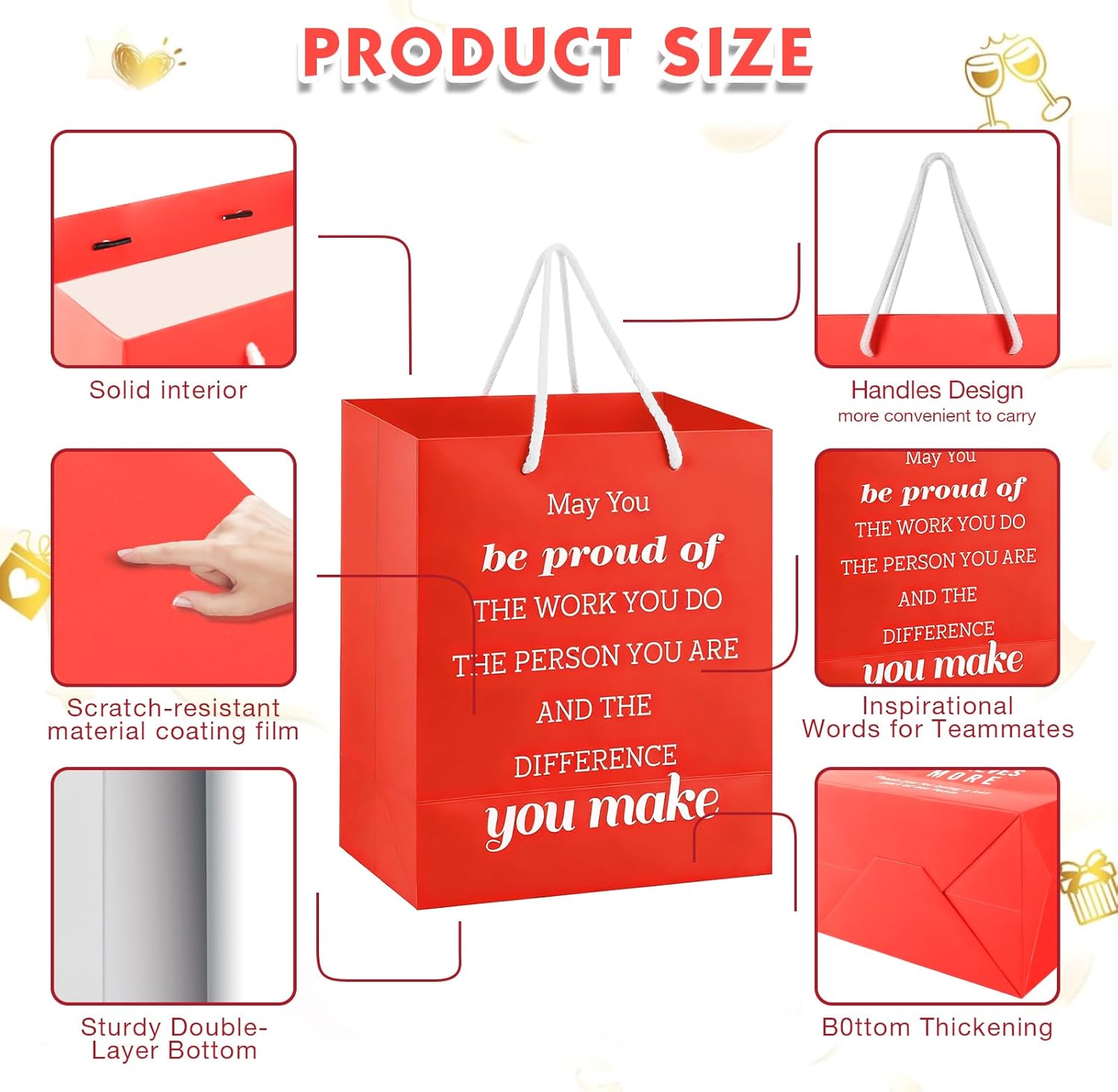 Addblu 50 Pcs Employee Appreciation Gift Bags with Handles - Includes 25 Team Bags & 25 Tissue Papers, Christmas Staff Gifts for Coworkers, Teachers, Thank You Gifts Bulk (Red, 25 Pcs) - Image 3