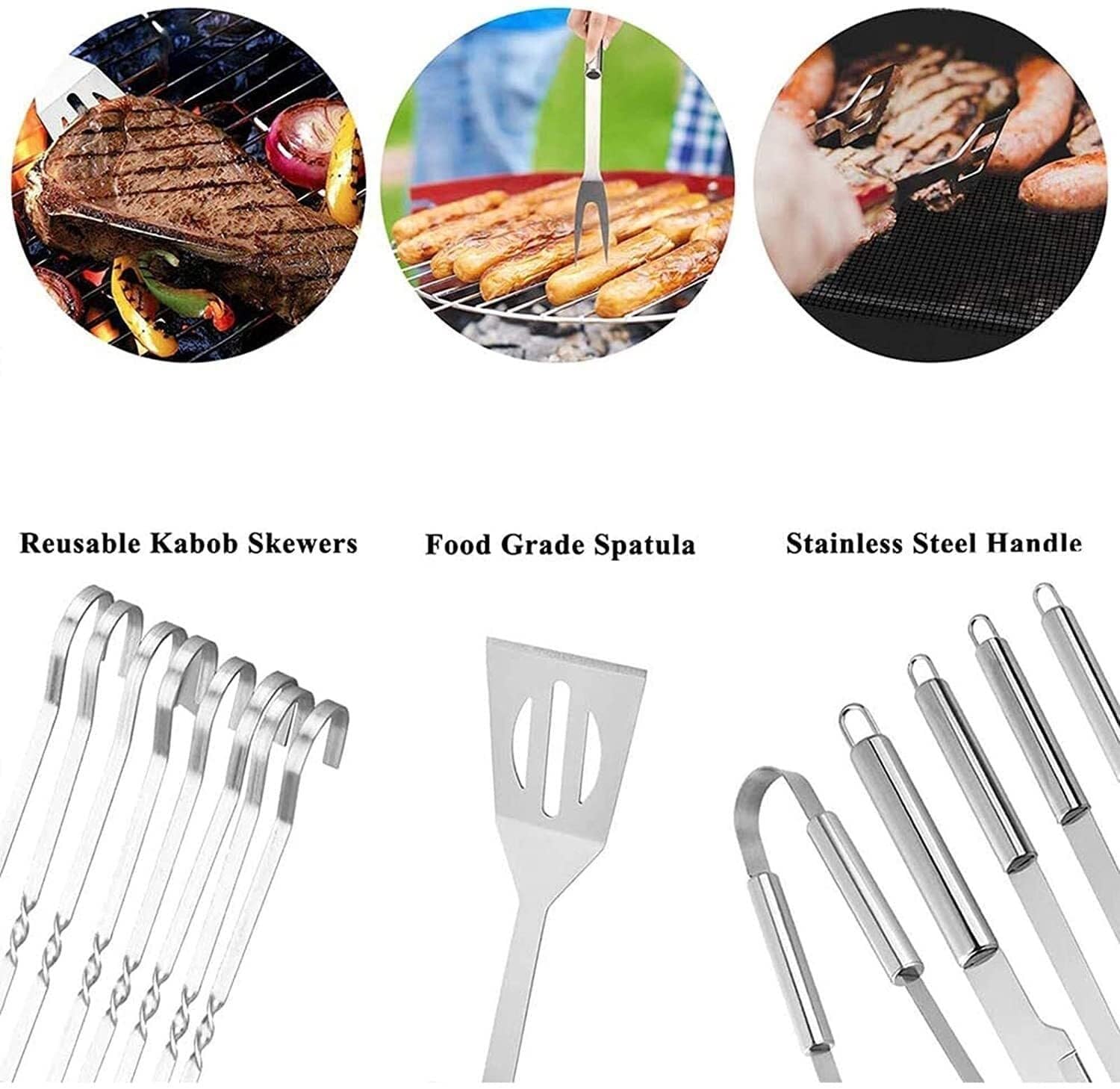 Set di 10 Accessori per Barbecue in Acciaio Inossidabile, Kit per Barbecue all'aperto con termometro per Alimenti, Spazzola e spiedini