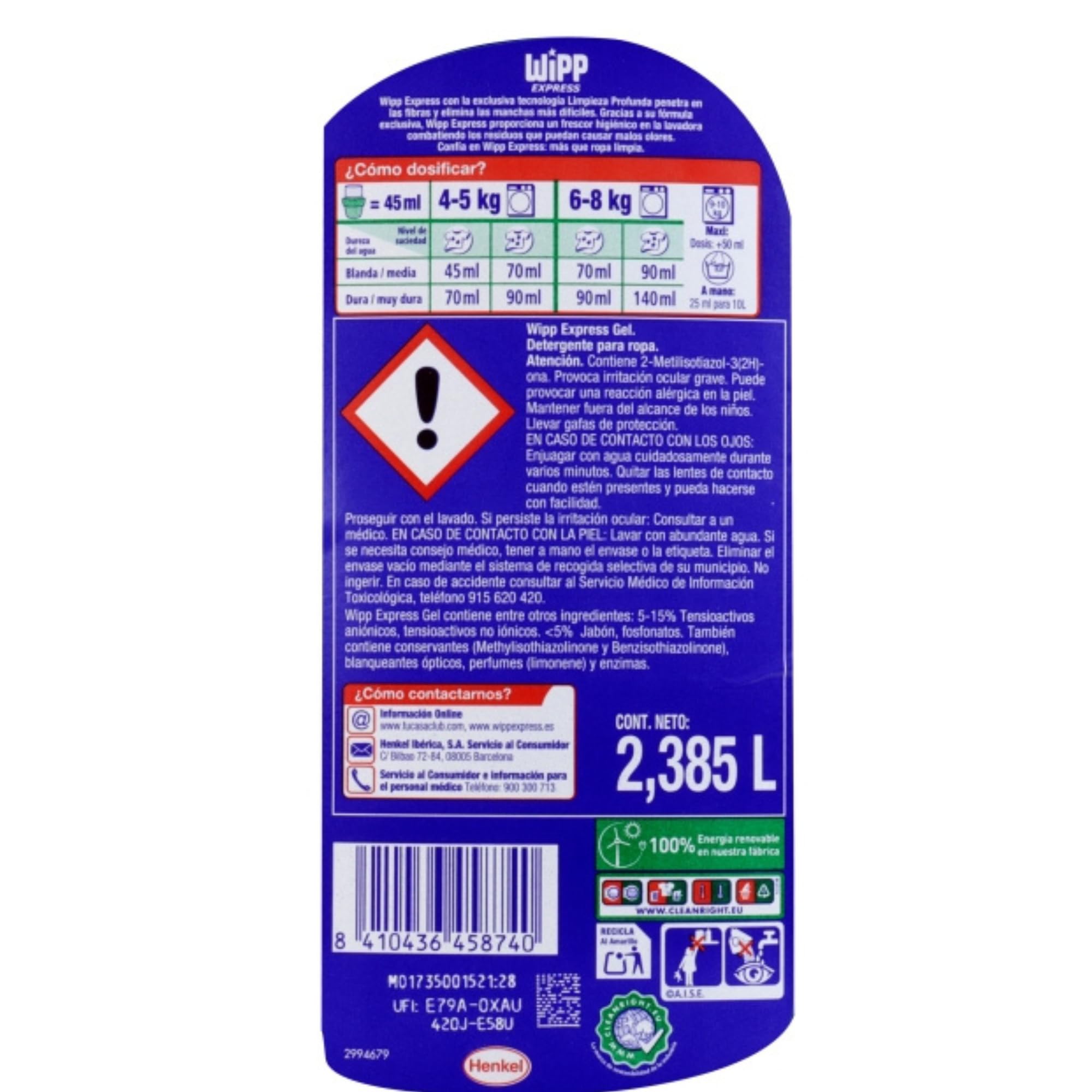 Wipp Express Limpieza Profunda Plus Frescor Activo, Detergente Liquido para Lavadora, 53 lavados - Pack de 3 - Total 159 lavados - Total 7,15 Litros