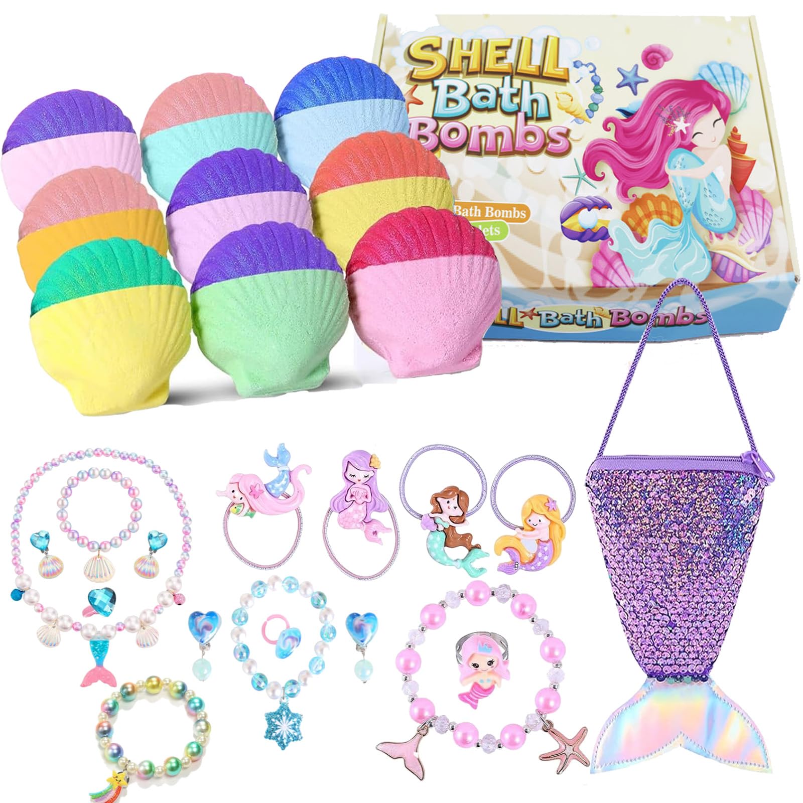 Beauenty Bath Bombs for Kids,9Pcs Mermaid Bath Bombs with Surprise Toys Inside,Safe&Natural Bath Bombs with Mermaid Jewelry Toys for Kids,Birthday Christmas New Year Gifts for Kids Boys Girls style 4